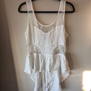 Silky White shirt w lace cut outs